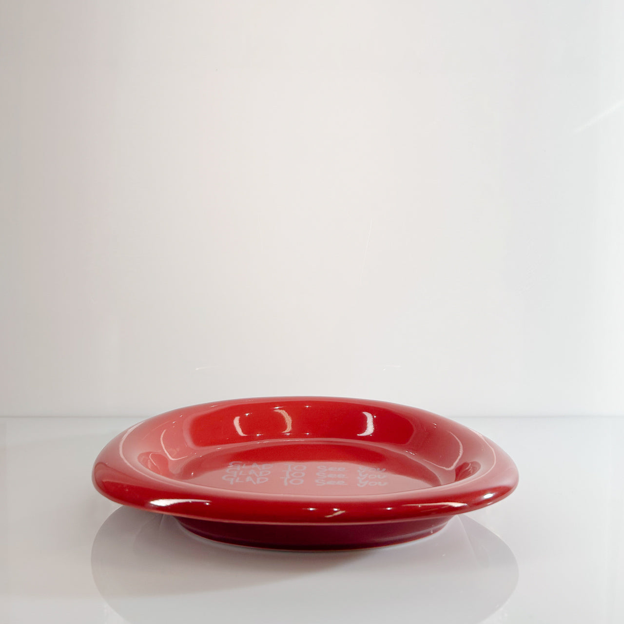 Glad To See You Ceramic Plate - Burgundy Red
