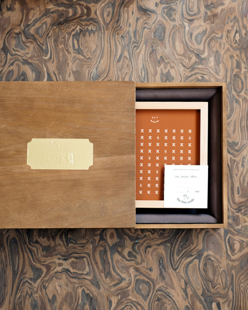 100 Smiles Mini - Limited Edition Tabletop Framed Art Print (Russet Brown)