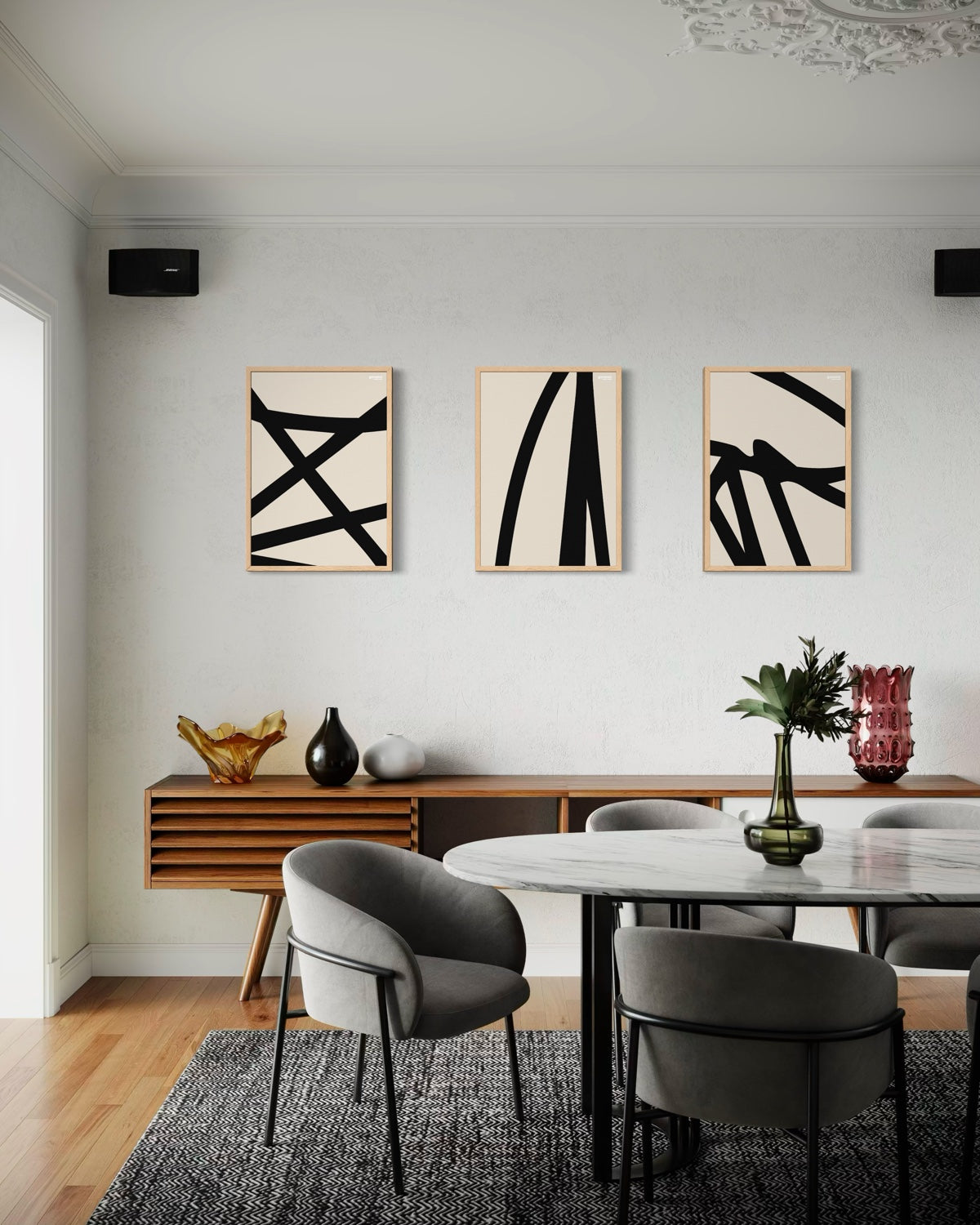 Minimal Monochrome Black and White Trio Print Set GAROME