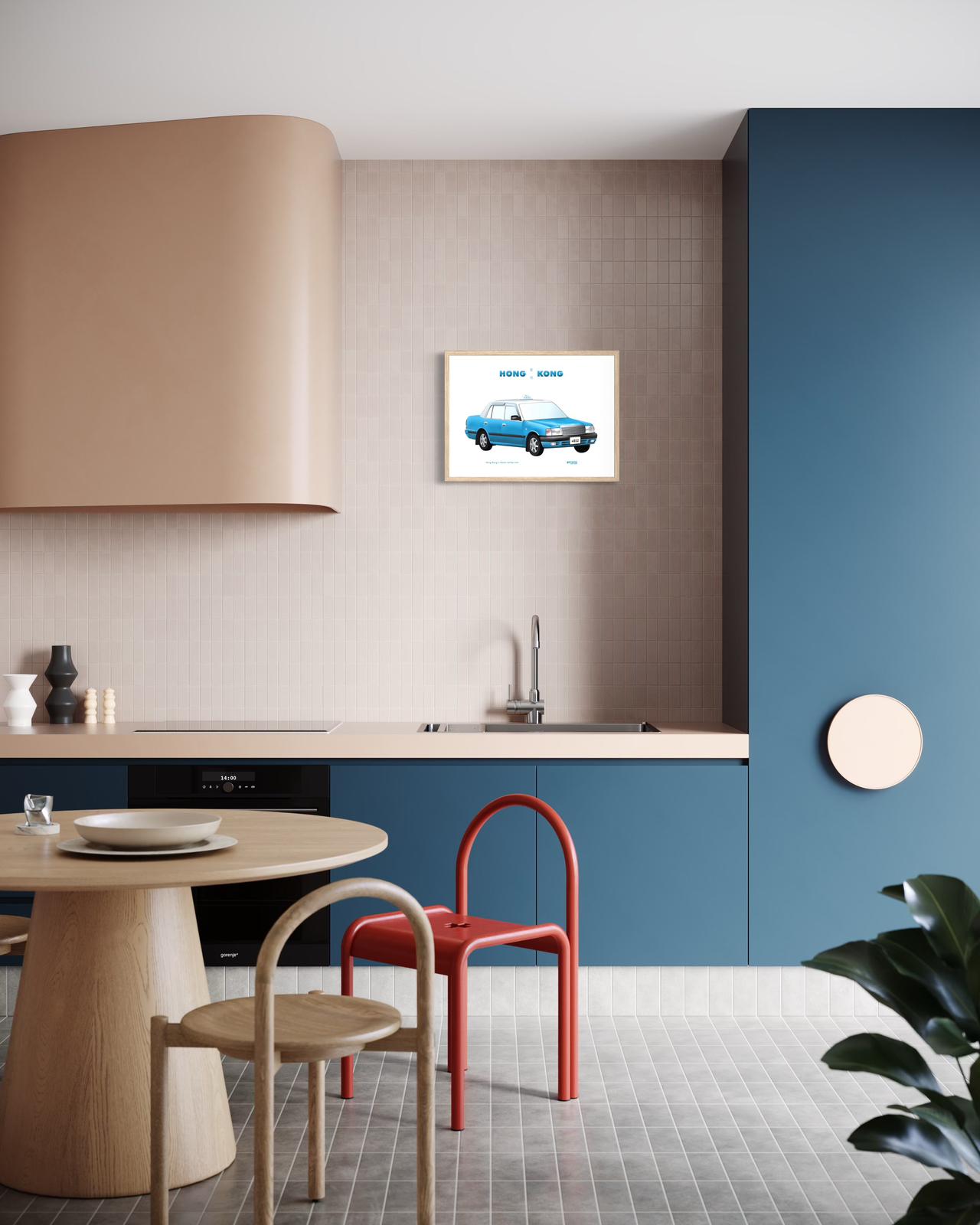 Hong Kong Classic Taxi Art Print (Blue)