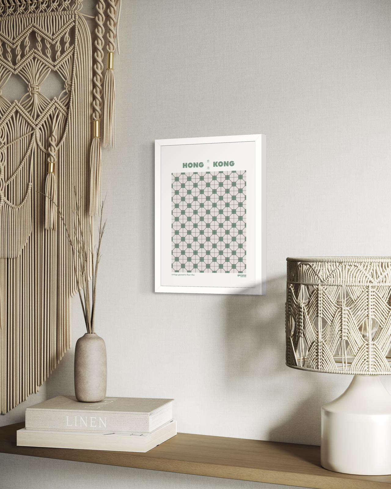 Hong Kong Vintage Geometric Floor Tiles Art Print (Green)