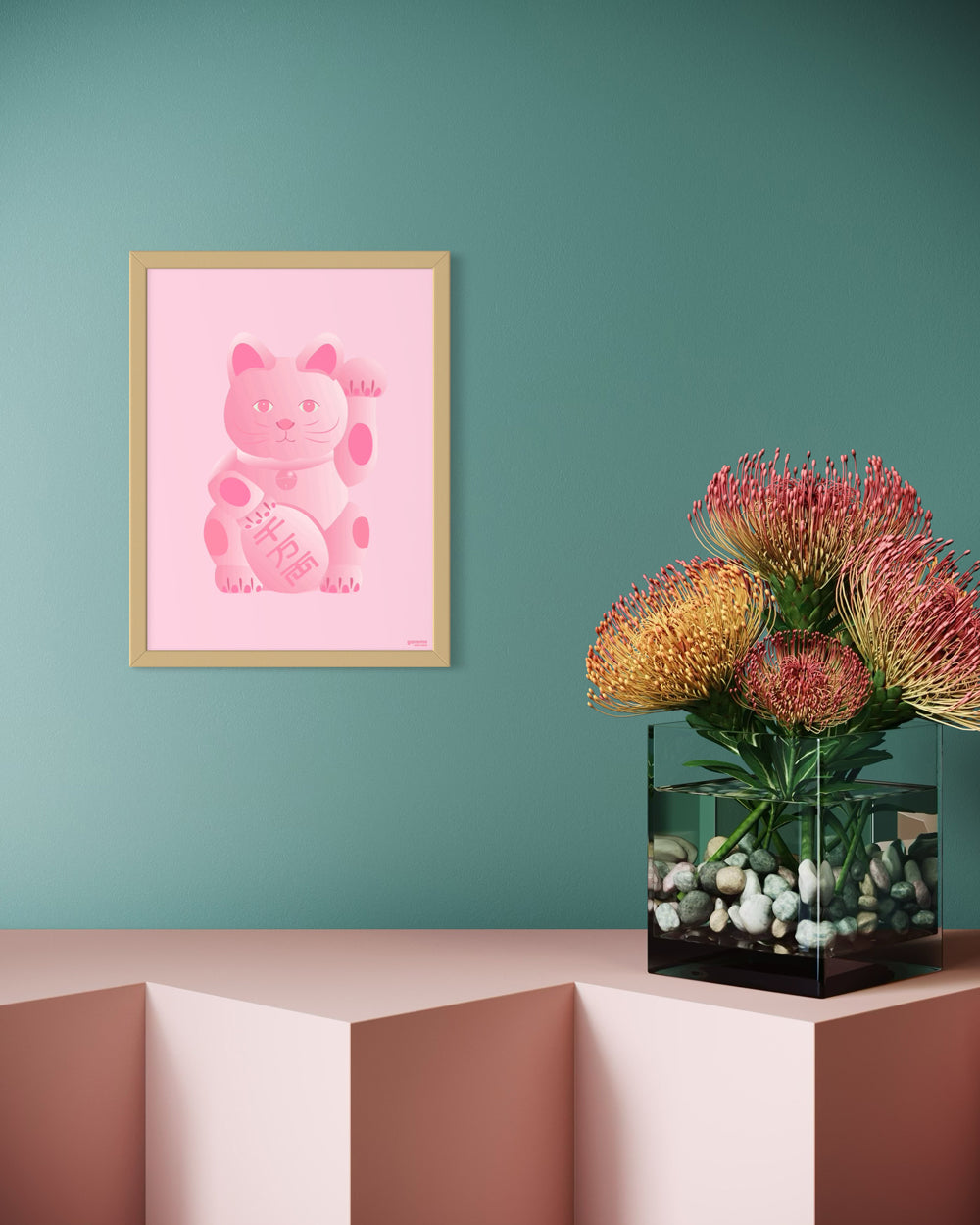 Your Lucky Cat Art Print (Pink / Love)